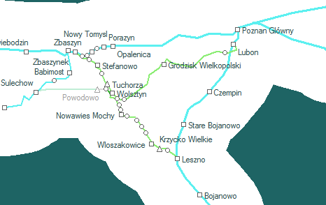 Wolsztyn környékének vasúti térképe