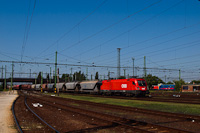 The ÖBB 1116 005-8 seen hauling a freight train at Szolnok