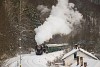 The ČSD 475 196 steam locomotive seen between Podbrezová and Chvatimech 