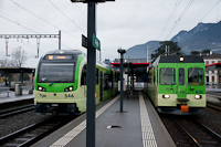 A Transports Publics du Chablais (TPC) ABeh 2/6 546 <q>Les Doigts</q> és a BDe 4/4 401 Aigle állomáson