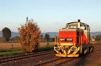 The M47 1305 is leaving Tokod station alone on its way to Dorog, over the triangle
