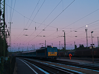The V63 152 is hauling a fast train at Ferencváros station