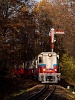 The Budapest Children's Railway's Mk45-2003 diesel-hydraulic, remotorised locomotive seen at the entry signal of Hűvösvölgy station