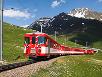 An MGB rack-and-pinion push-pull train with a class Deh 4/4 I railcar seen between Andermatt and Nätschen on the Oberalppass