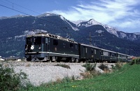 The RhB Ge 4/4<sup>II</sup> 612 thyristor-locomotive in green livery and with the original headlights near Rhäzüns, 12/09/1985.