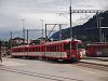 A Matterhorn-Gotthardbahn push-pull trainset stored at Disentis station