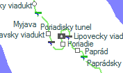 Poriadisky tunel szolgálati hely helye a térképen