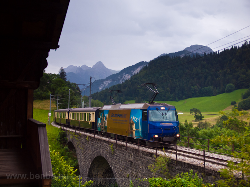 The Furrer+Frey Ge 4/4 8004 seen between La Chaudanne-Les Moulins and Rossiniere hauling the Belle poque/GoldenPass Classic train photo