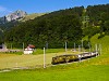 The MOB GDe 4/4 6003 <q>Train du chocolat</q> seen between Les Sciernes and Montbovon