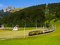 The MOB GDe 4/4 6003 <q>Train du chocolat</q> seen between Les Sciernes and Montbovon