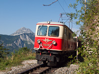 The BB 1099.02 historic electric locomotive seen between Gsing and Annaberg with the tscher's peak in the background