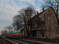 The railcar Bzmot 410 + driving trailer Btzx 803 trainset is seen reversing at Dvavnya