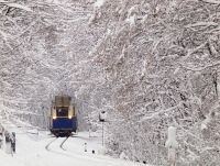 The historic railcar ABamot 2 of the Children's Railway Budapest between Vadaspark and Szpjuhszn