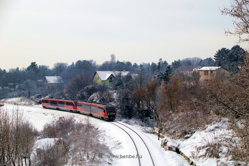 A pair of MV-START's Siemens Desiro railcars with 6342 008-7 at the front just after passing the temporary bridge over a problematic part of the lakewall between Balatonkenese-dlőtelep and Balatonakarattya photo