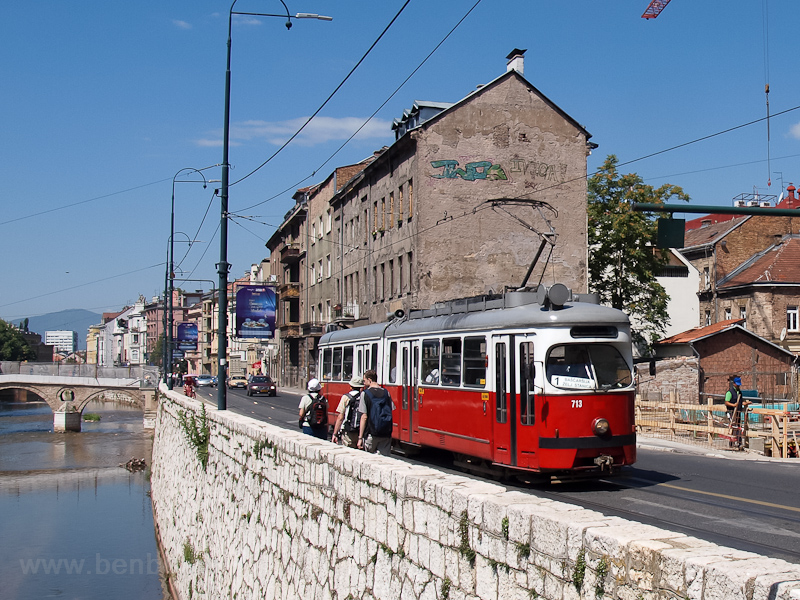 Sarajevo - type E tram bought from Vienna at the bank of the Miljacka river photo