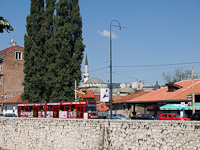 Sarajevo - tram at the bank of the Miljacka river