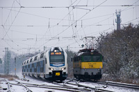 The GYSEV 430 333 and the Stadler KISS 815 035 seen between Pestszentlőrinc and Kőbnya-Kispest