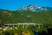 A ŽFBH Talgo-train seen on the so-called Gazela-viadukt at Jablanica, in Bosnia-Herzegovina