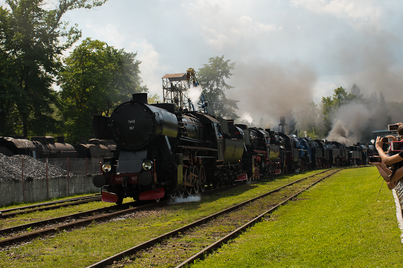 Steam locomotive parade at the museum-depot at Chabwka with the Ty42 107 at the front photo