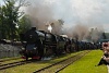 Steam locomotive parade at the museum-depot at Chabwka with the Ty42 107 at the front