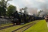 Steam locomotive parade at the museum-depot at Chabwka with the Ty42 107 at the front