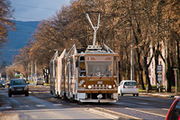 The MVK (Miskolci Vrosi Kzlekedsi) Zrt. Tatra KT8D5 202 <q>Adventi Villamos</q> seen between Kroly utca and Gyula utca