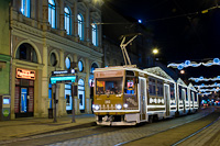 The MVK (Miskolci Vrosi Kzlekedsi) Zrt. Tatra KT8D5 202 <q>Adventi Villamos</q> seen at Villanyrendőr tram stop