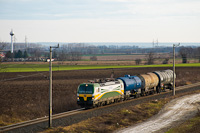 The GYSEV Vectron 471 501 seen between Sopronkvesd and Nagycenk hauling a short freight train