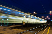 The MV-HV LVII. 83 seen at Budakalsz as illuminated Christmas suburban train at the blue hour