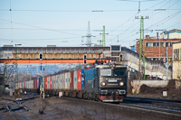 The Constantin Grup 91 53 040 0523-3 seen hauling a container train at Pestszentlőrinc