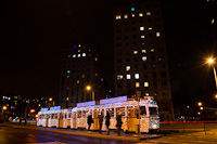 The BKV UV5 3873 <q>Csillamos</q>/<q>Karcsonyi Fnyvillamos</q> illuminated christmas tram seen at Rkospalota on line 69