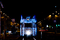 The BKV UV5 3873 <q>Csillamos</q>/<q>Karcsonyi Fnyvillamos</q> illuminated christmas tram seen at Rkospalota on line 69