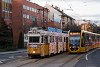 The Budapest UV tram number 3885 seen as Christmas Light Tram at Bécsi út with short CAF 2223 next to it