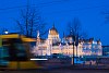 The Parliament of Budapest in the blue hour with a CAF tram in the foreground