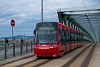 The Škoda ForCity Plus 30T number 7524 seen at Bratislava on track plait 1000 mm/1435 mm on the Old bridge