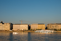 Boat Európa, trams on line 2 and the Pest Danube embankment