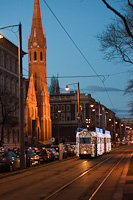 The Budapest UV tram number 3885 seen as Christmas Light Tram at Bem rakpart