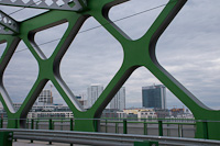 The Old bridge (Stary most) at Bratislava and the new office buildings