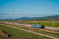 The ŽSSK electric locomotive 350 004-8 Gorilla Hugo seen between Brunovce and Horná Streda