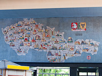 The tourist attractions of old Czechoslovakia seen in the passenger hall of Pardubice railway station