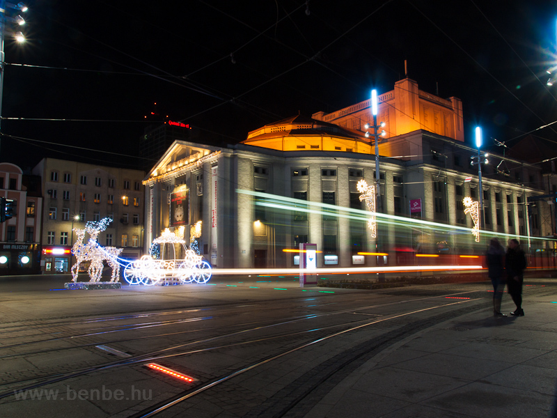 Light streaks made by trams in front of the Silesian Theater at Katowice photo