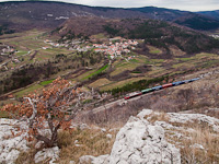 A freight train with a class 363 seen between Črnotiče and Hrastovlje