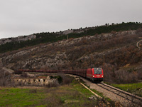 The ŠZ 541 004 seen hauling a freight train between Črnotiče and Hrastovlje