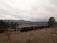 An ŠZ 664 is seen hauling a freight train near the closed stop of Gornje Ležeče