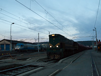 The ŠZ 664-114 is hauling a freight train through Divača from Sežana (Triest) while an Adria Herkules is pulling in another freight from Koper