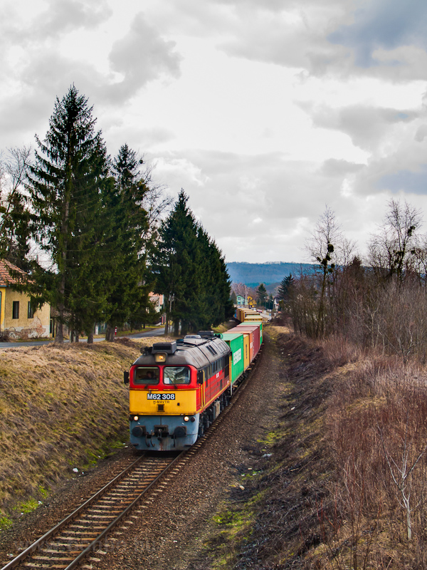 The M62 308 seen hauling a freight train between Zalaegerszeg and Zalaszentiván photo