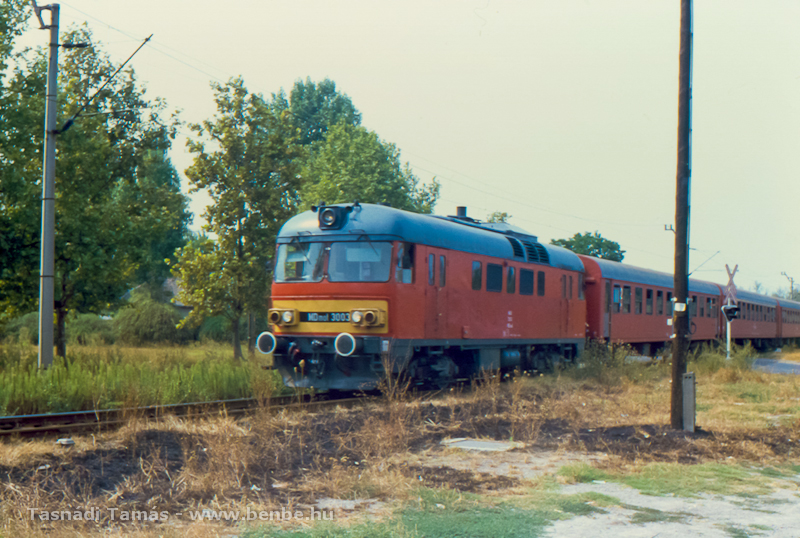 Az MDmot 3003 1992. Kecskemten, a Vadaspark sarknl augusztus 6-n Lakitelek fel tar vonatva fot