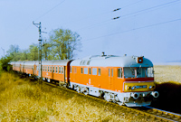 One of the prototype Piroskas, MDmot 3001 is passing by near Pusztaszabolcs hauling a train from Btaszk