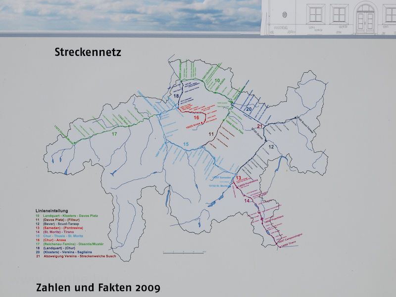 The very detailed track map of the Rhtische Bahn photographed on the information post of the reconstruction of Zernez station photo