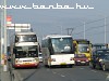 Three publis transport vehicles forming a single line